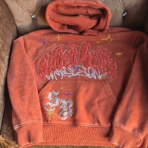 Orange Graphic Hoodie with Embroidery